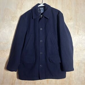 VTG Polo Ralph Lauren Wool Pea Coat Zip Button Quilted Jacket Double Breasted M